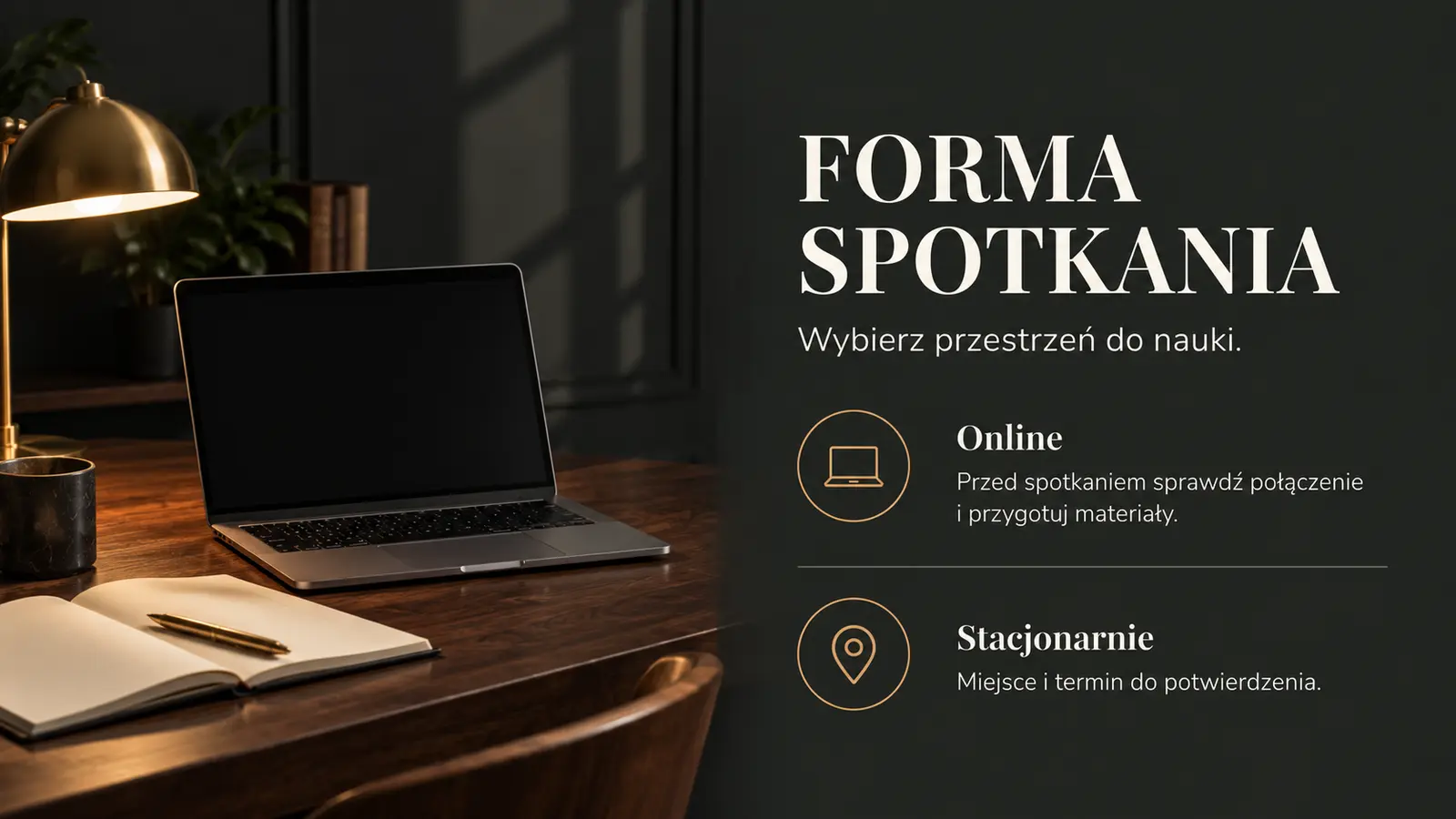 Projekt szablonu Premium dla korepetytora — sekcja Online i stacjonarnie