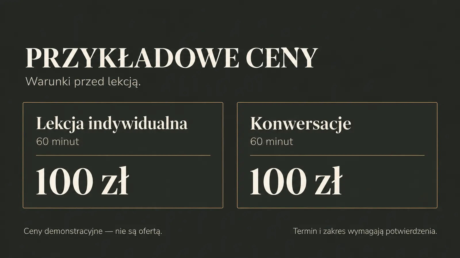 Projekt szablonu Premium dla korepetytora — sekcja Warunki