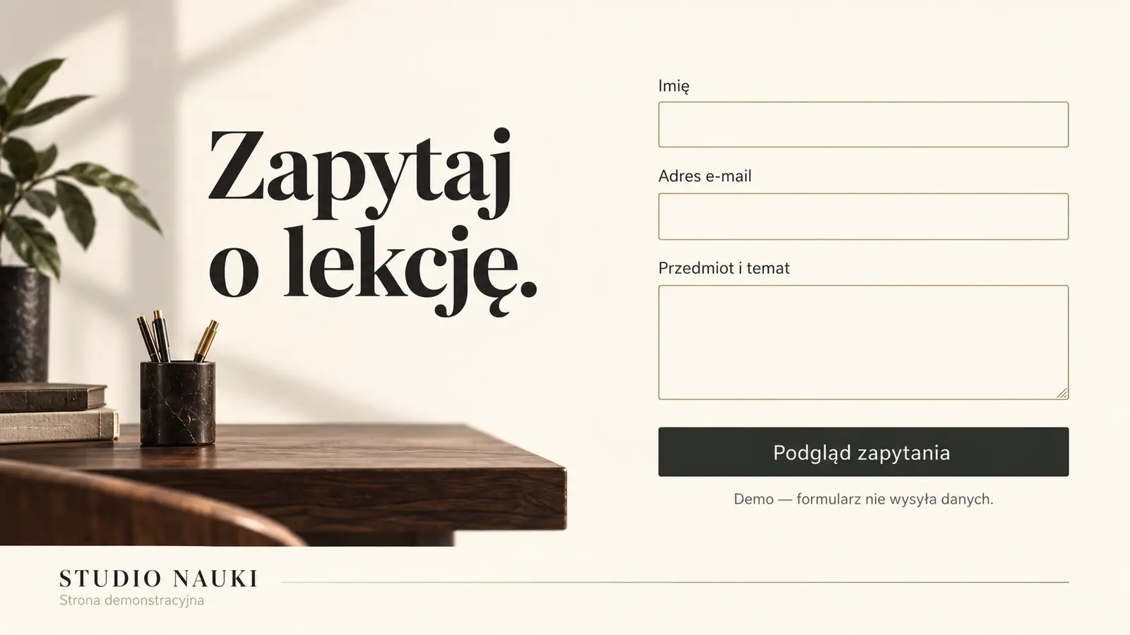 Projekt szablonu Premium dla korepetytora — sekcja Zapytanie