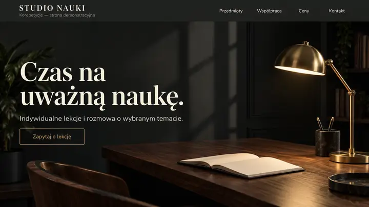 Projekt szablonu Premium dla branży Korepetycje — pierwszy ekran