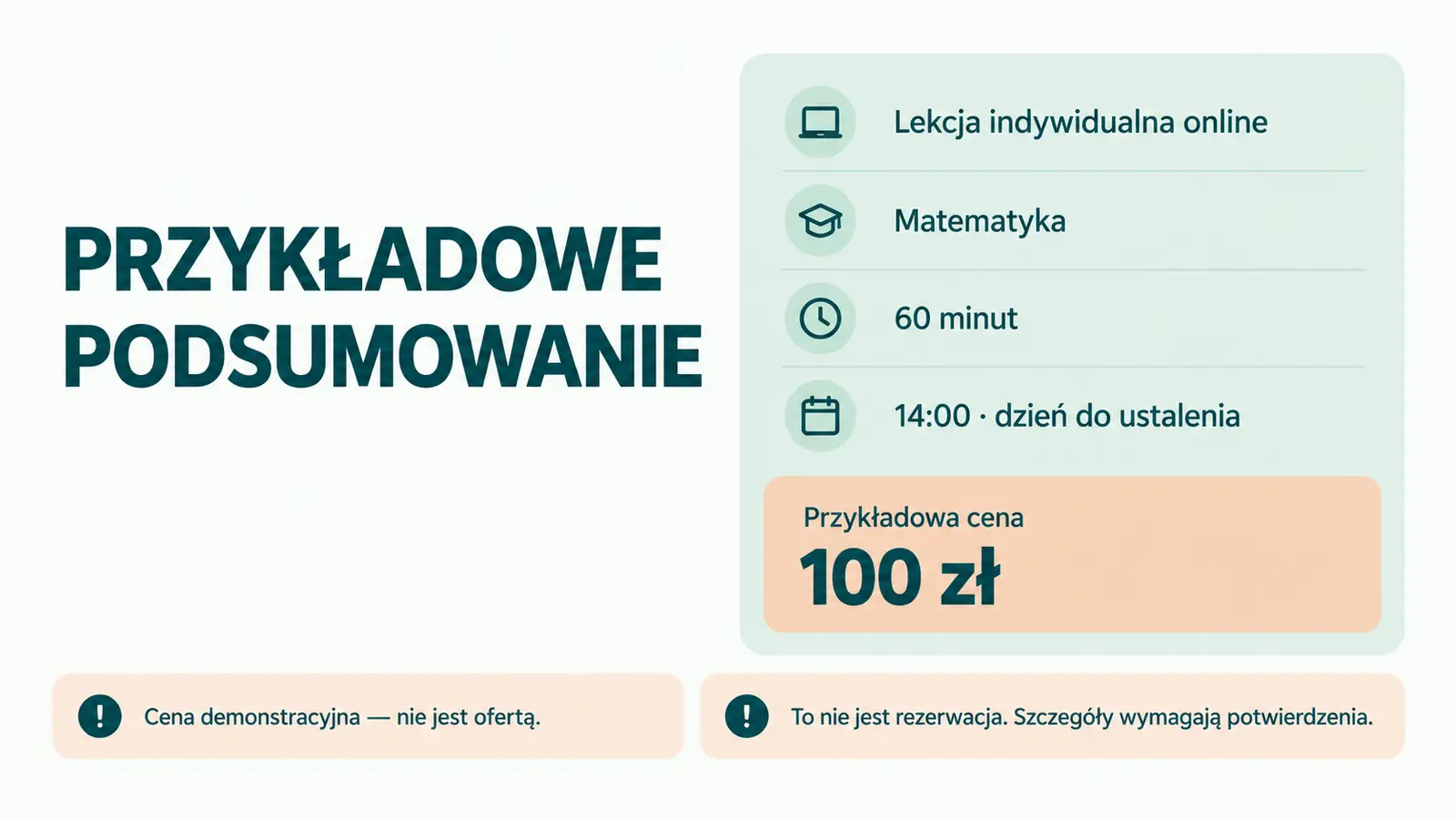 Projekt szablonu Rezerwacje dla korepetytora — sekcja Podsumowanie