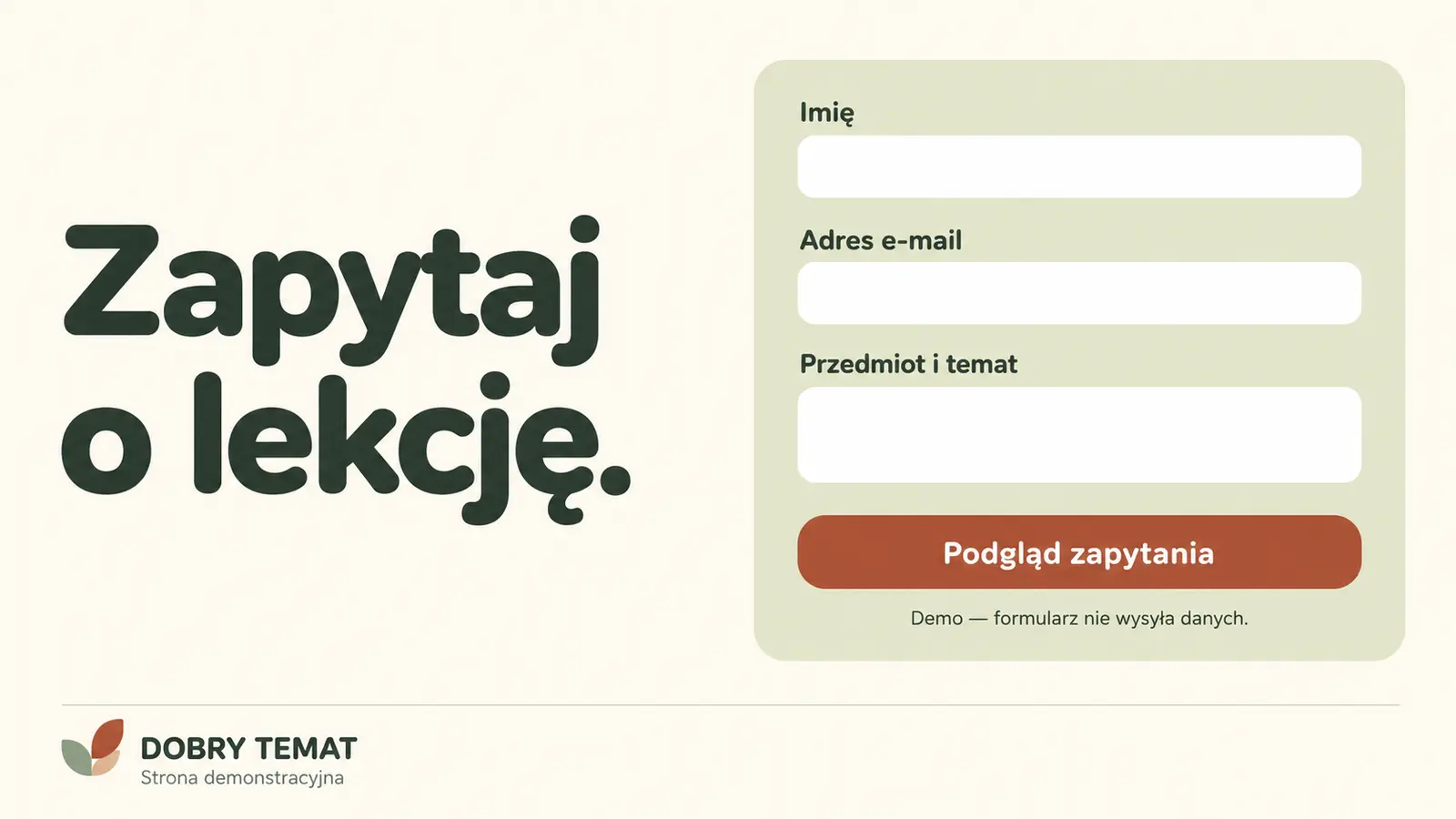 Projekt szablonu Wizytówka dla korepetytora — sekcja Kontakt