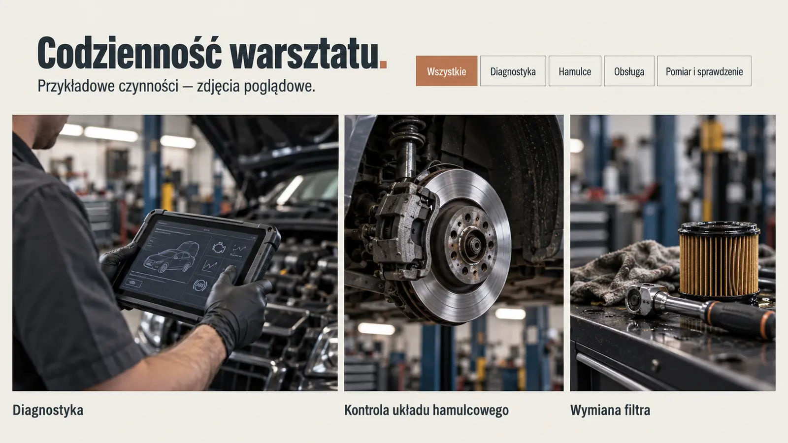 Projekt szablonu Galeria dla warsztatu samochodowego — sekcja Galeria czynności