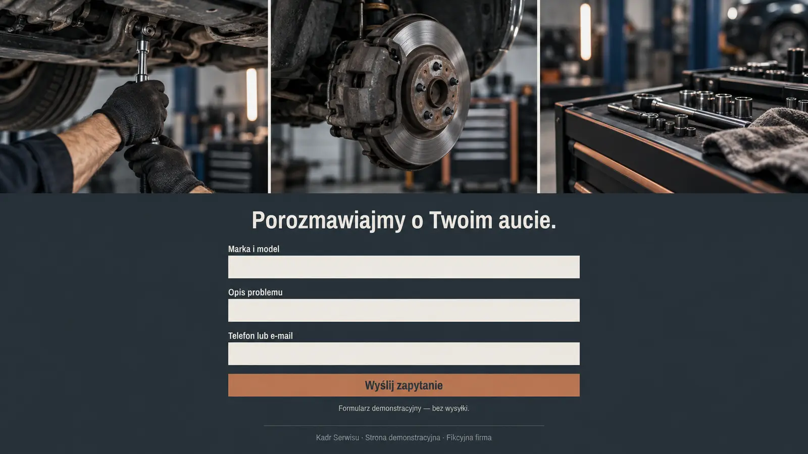 Projekt szablonu Galeria dla warsztatu samochodowego — sekcja Kontakt