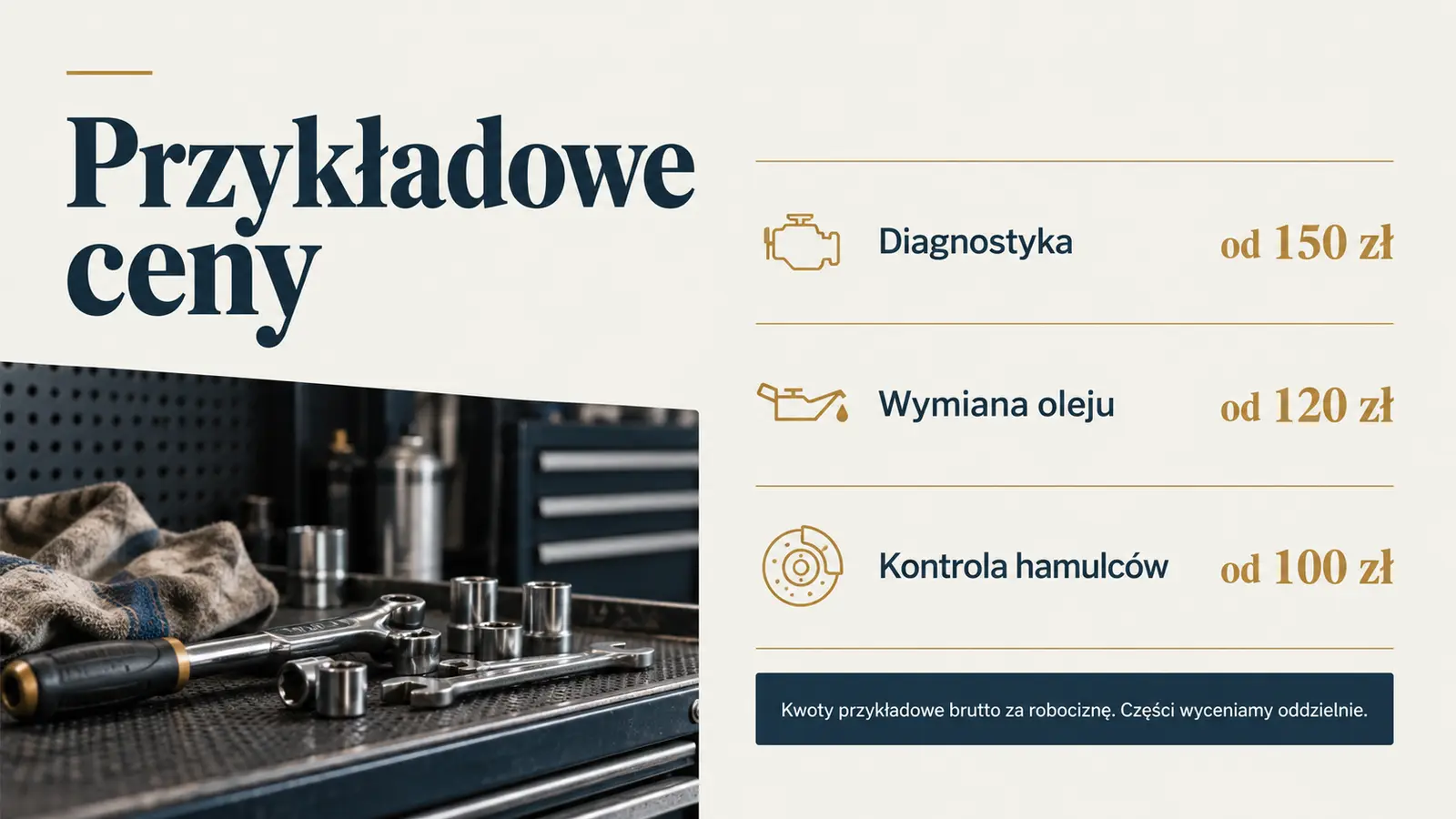 Projekt szablonu Klasyczny dla warsztatu samochodowego — sekcja Cennik