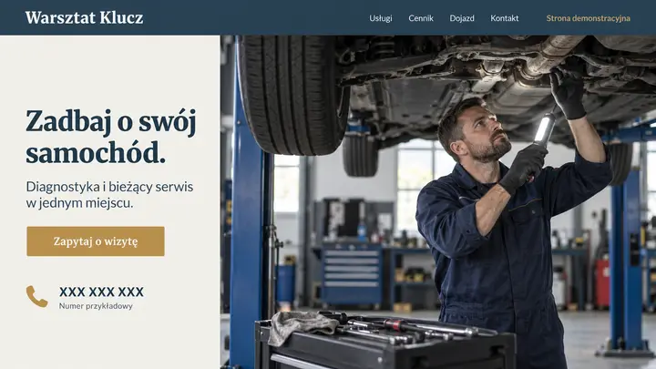 Projekt szablonu Klasyczny dla branży Mechanik — pierwszy ekran