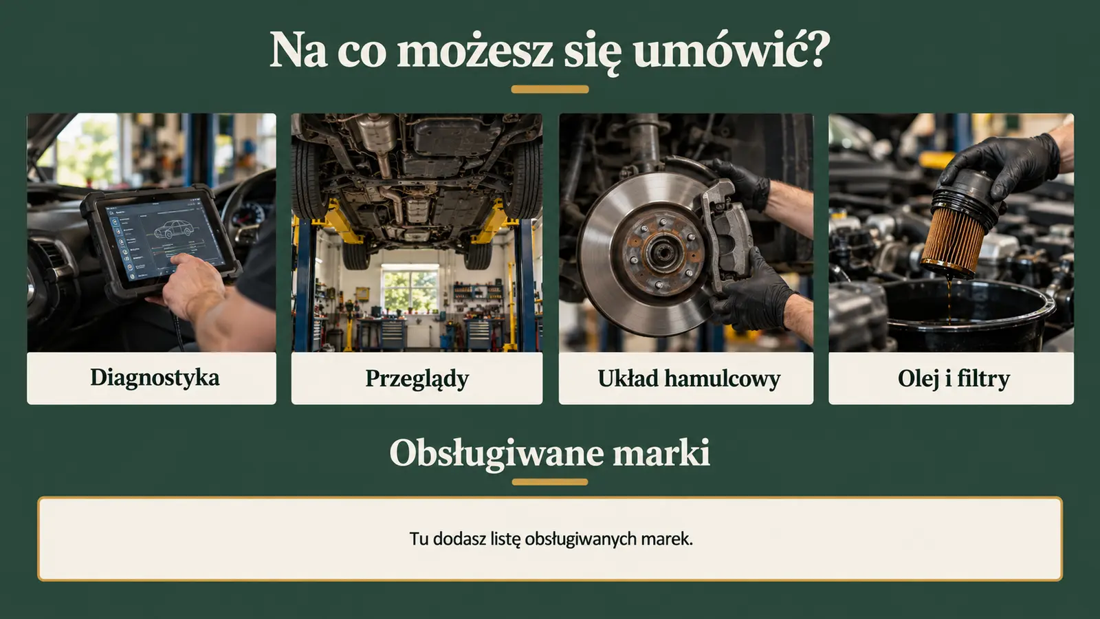 Projekt szablonu Lokalny dla warsztatu samochodowego — sekcja Usługi
