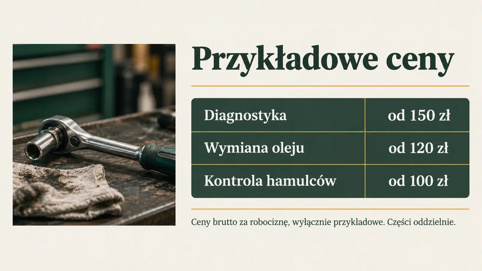 Projekt szablonu Lokalny dla warsztatu samochodowego — sekcja Ceny