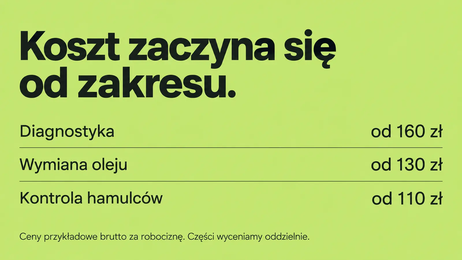 Projekt szablonu Nowoczesny dla warsztatu samochodowego — sekcja Cennik