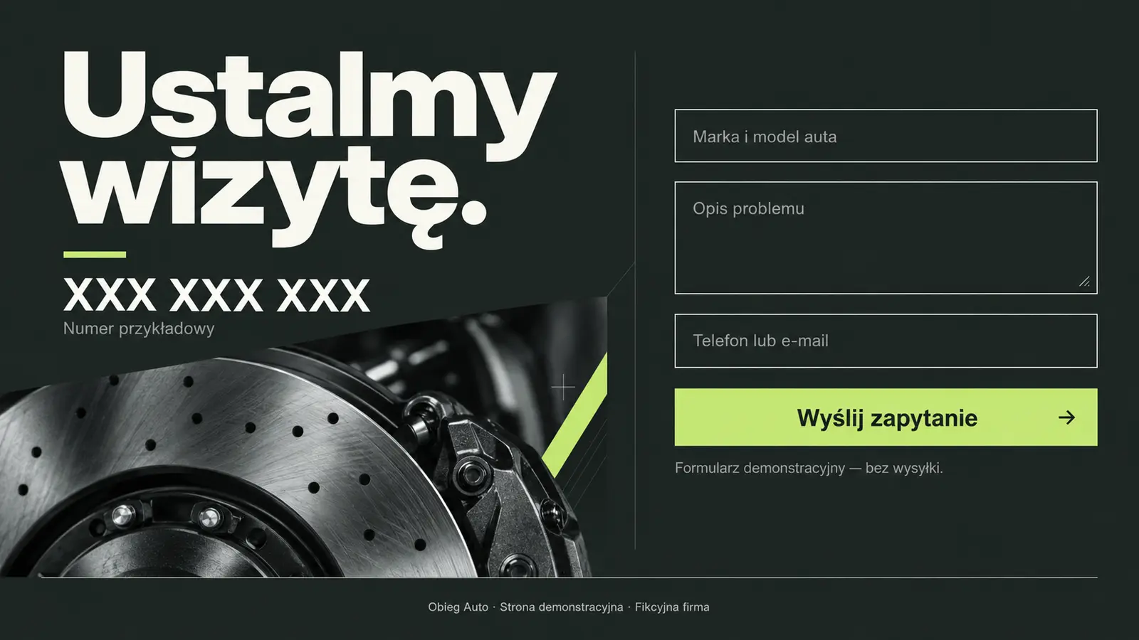 Projekt szablonu Nowoczesny dla warsztatu samochodowego — sekcja Kontakt