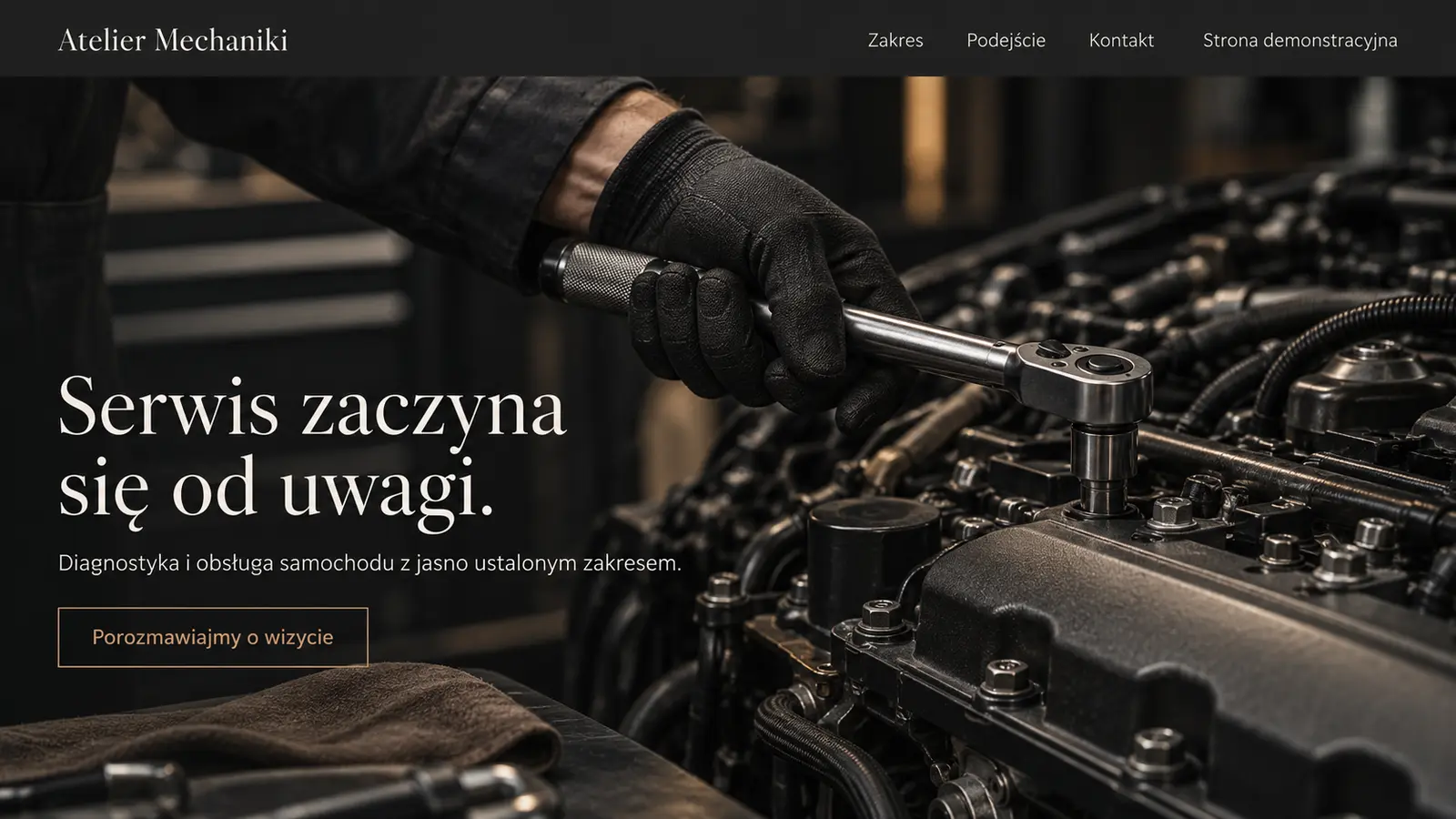 Projekt szablonu Premium dla warsztatu samochodowego — sekcja Prezentacja