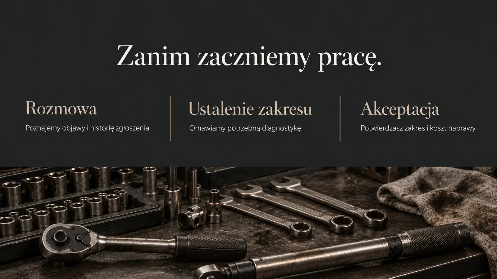 Projekt szablonu Premium dla warsztatu samochodowego — sekcja Przebieg współpracy