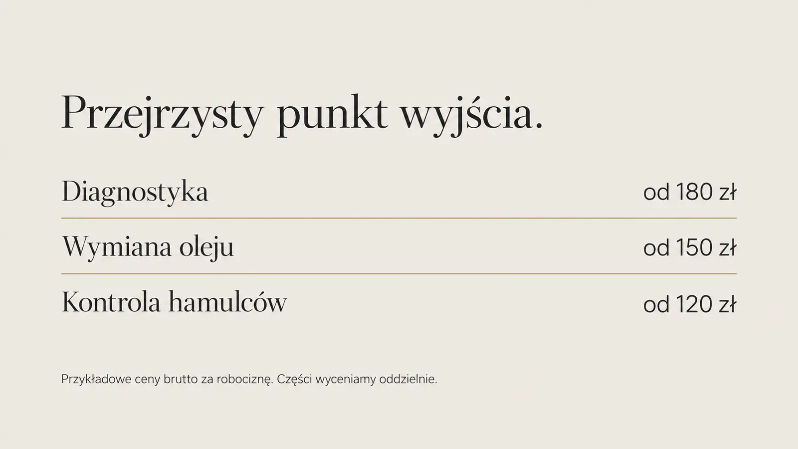 Projekt szablonu Premium dla warsztatu samochodowego — sekcja Ceny