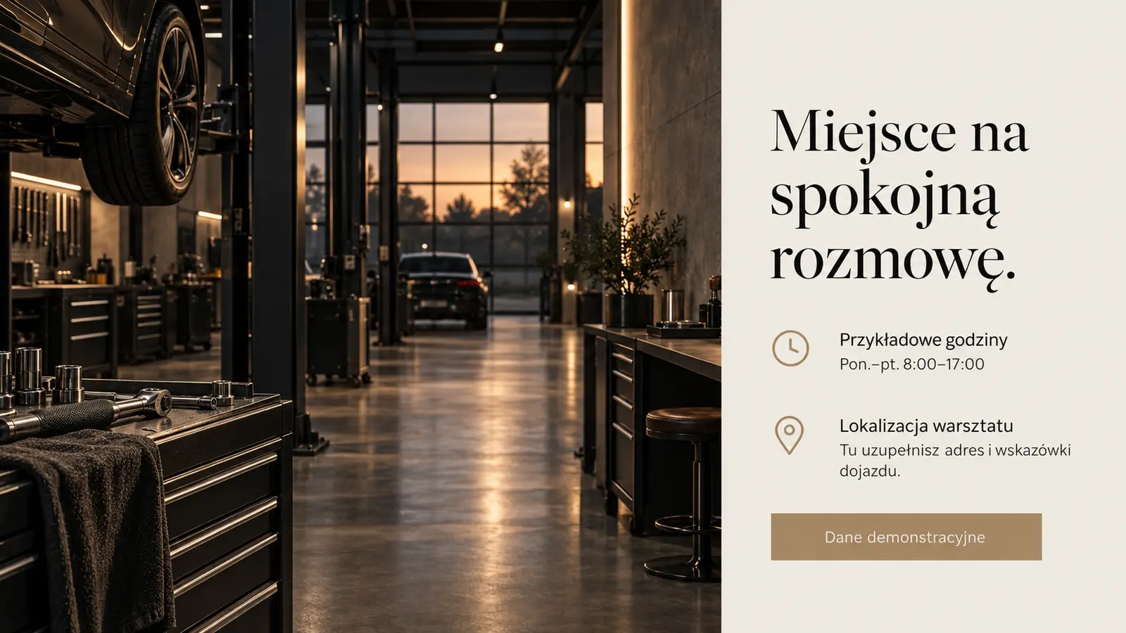 Projekt szablonu Premium dla warsztatu samochodowego — sekcja Przed wizytą