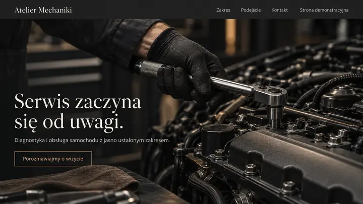 Projekt szablonu Premium dla branży Mechanik — pierwszy ekran