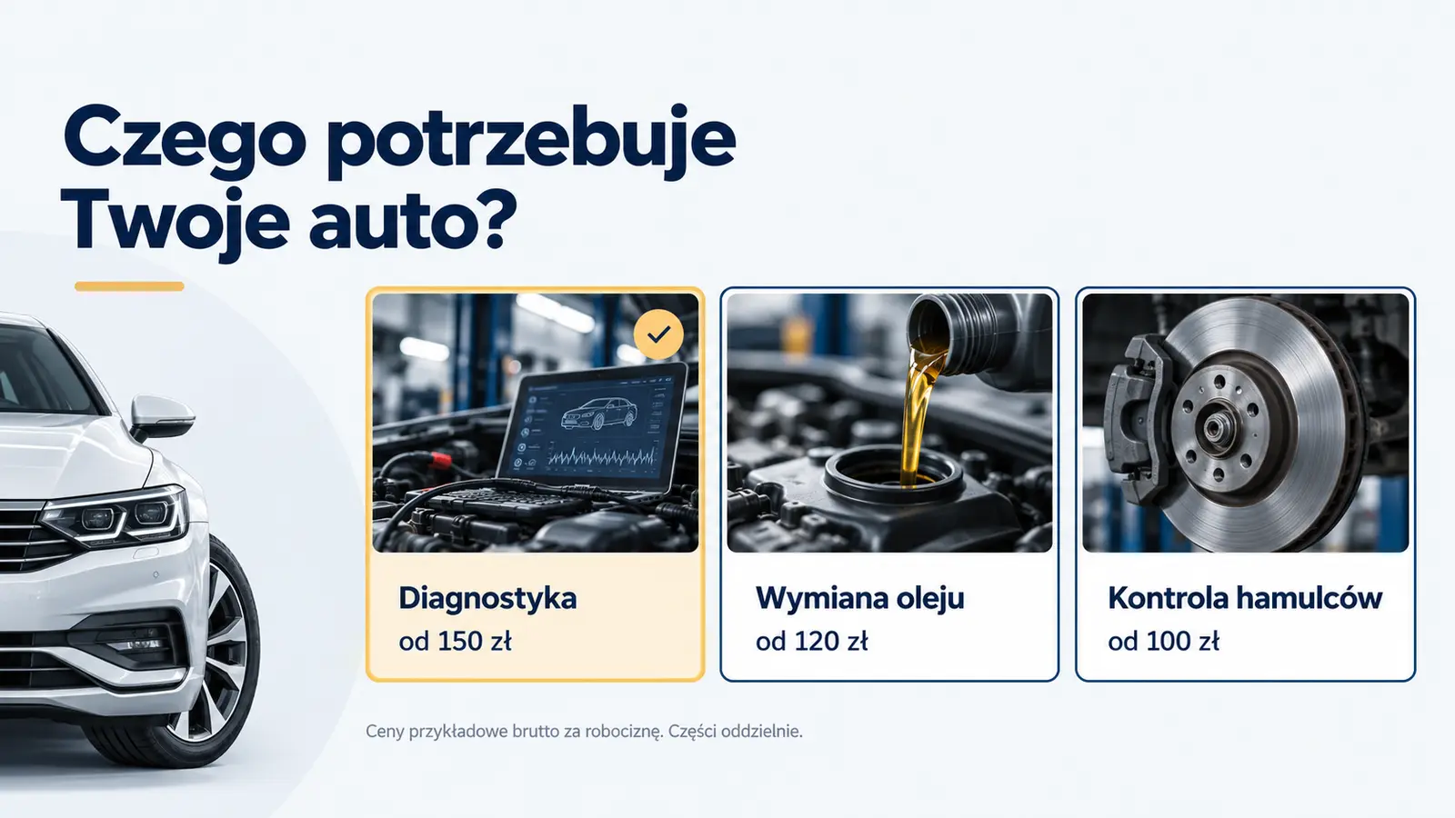 Projekt szablonu Rezerwacje dla warsztatu samochodowego — sekcja Wybór usługi