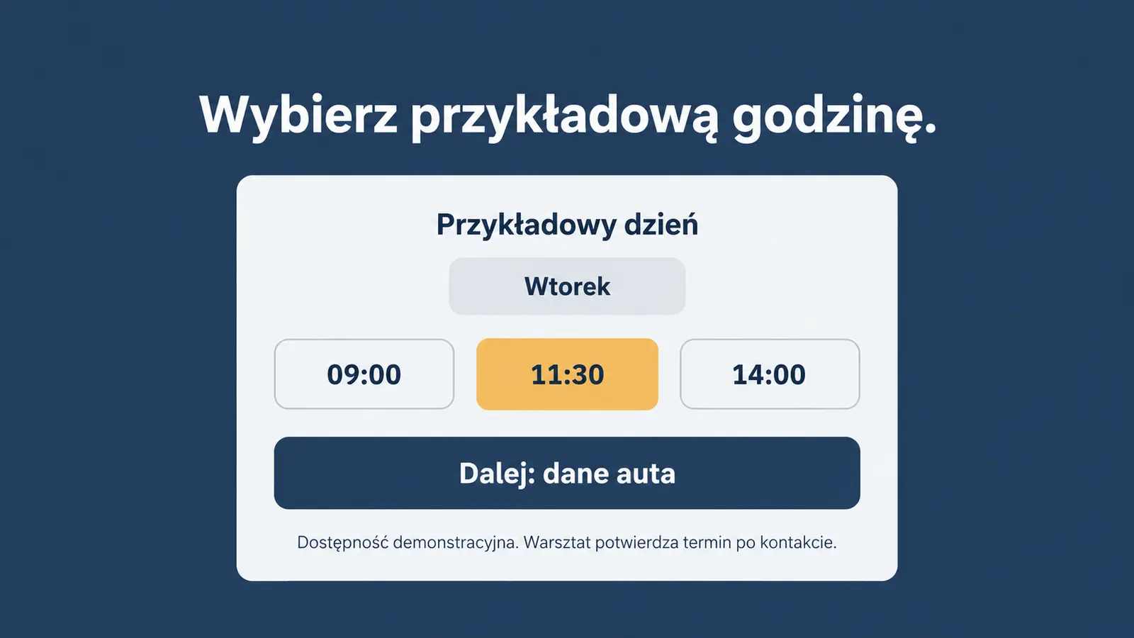Projekt szablonu Rezerwacje dla warsztatu samochodowego — sekcja Termin