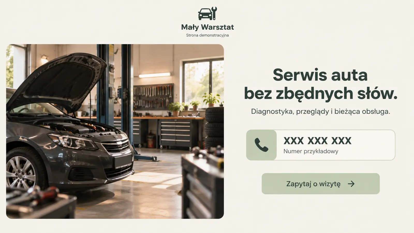 Projekt szablonu Wizytówka dla warsztatu samochodowego — sekcja Wizytówka