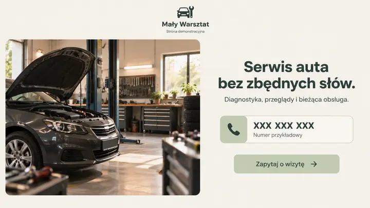Projekt szablonu Wizytówka dla branży Mechanik — pierwszy ekran