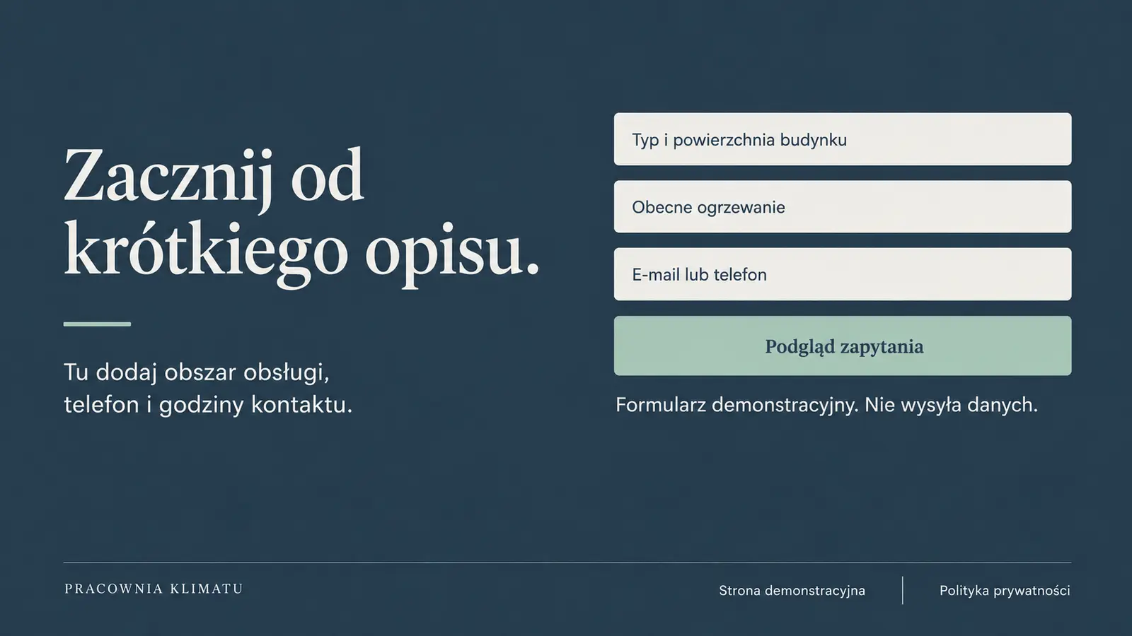 Projekt szablonu Ekspert dla instalatora pomp ciepła — sekcja Zapytanie