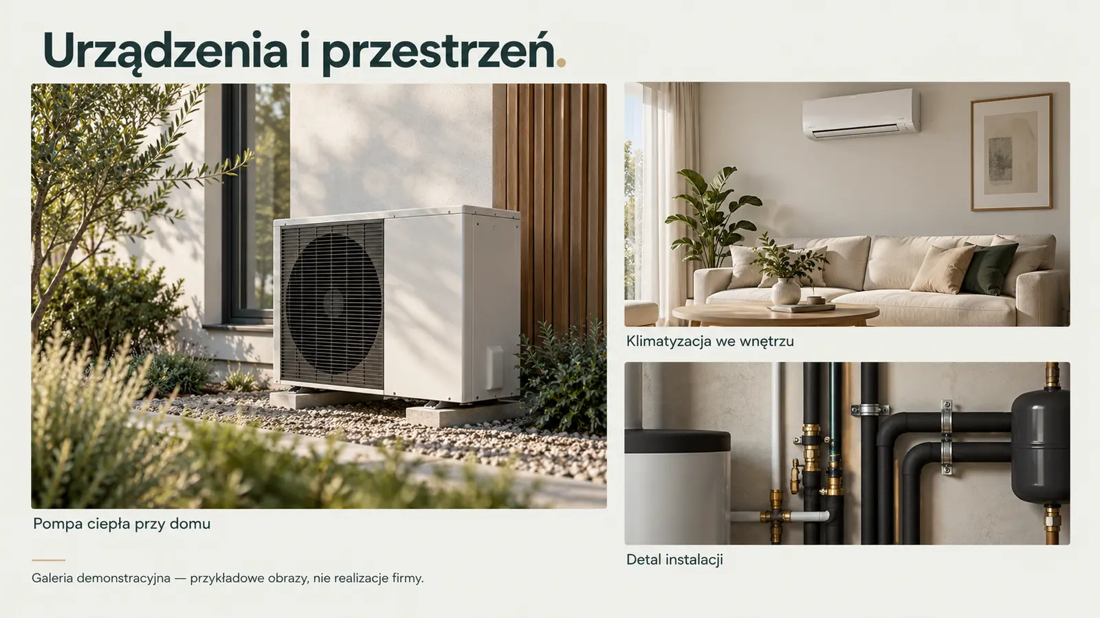 Projekt szablonu Galeria dla instalatora pomp ciepła — sekcja Galeria inspiracji