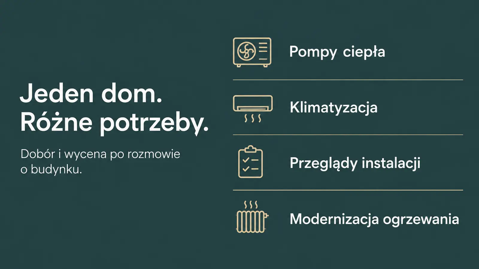 Projekt szablonu Galeria dla instalatora pomp ciepła — sekcja Zakres usług