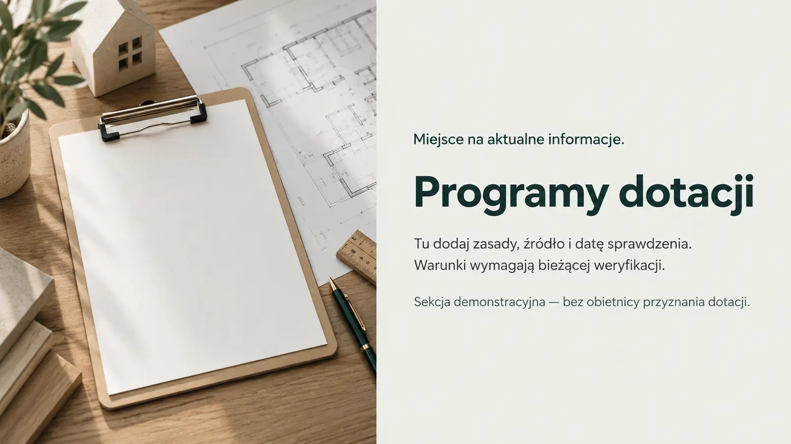 Projekt szablonu Galeria dla instalatora pomp ciepła — sekcja Informacje