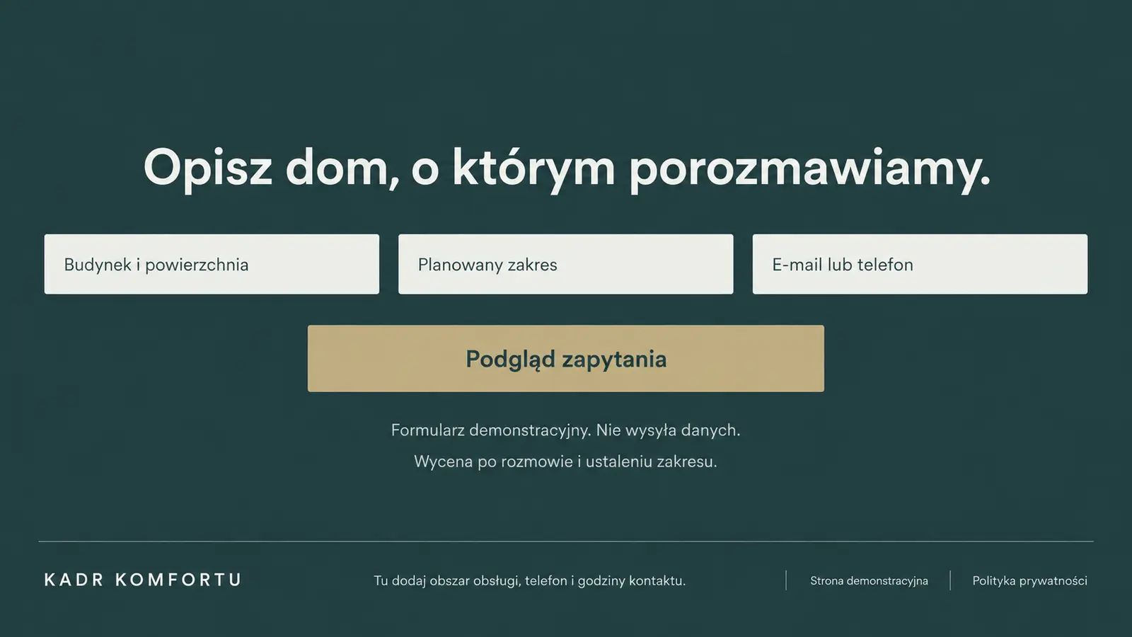 Projekt szablonu Galeria dla instalatora pomp ciepła — sekcja Wycena i kontakt