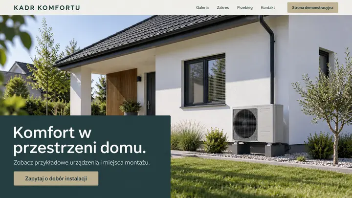 Projekt szablonu Galeria dla branży Pompy ciepła — pierwszy ekran