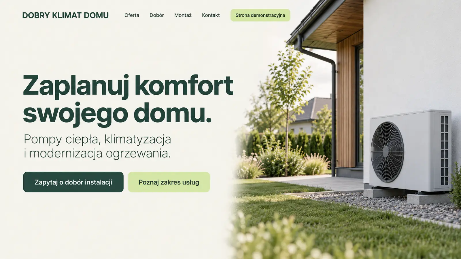 Projekt szablonu Klasyczny dla instalatora pomp ciepła — sekcja Komfort domu