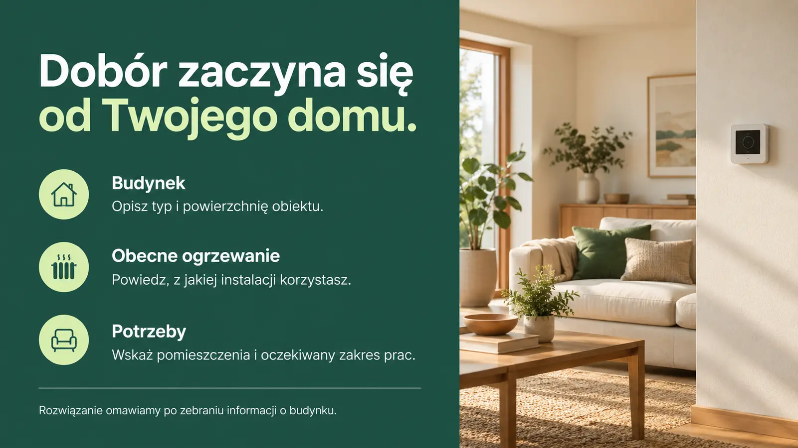 Projekt szablonu Klasyczny dla instalatora pomp ciepła — sekcja Dobór po rozmowie