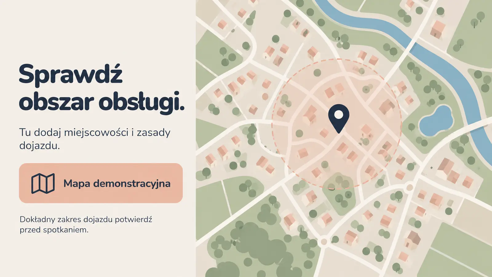 Projekt szablonu Lokalny dla instalatora pomp ciepła — sekcja Obszar obsługi
