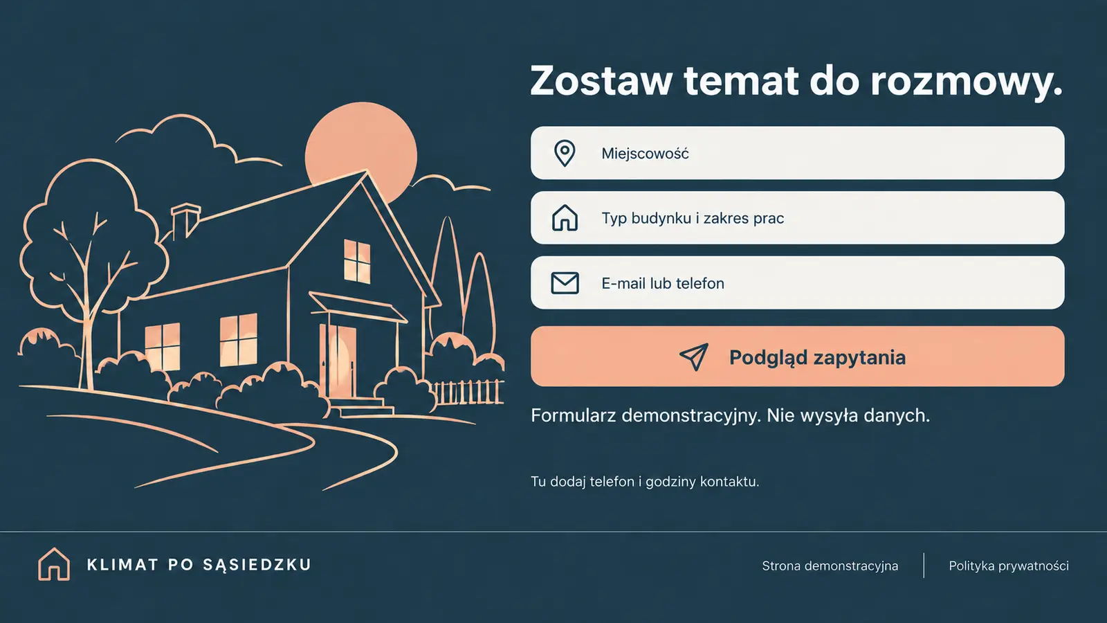 Projekt szablonu Lokalny dla instalatora pomp ciepła — sekcja Kontakt