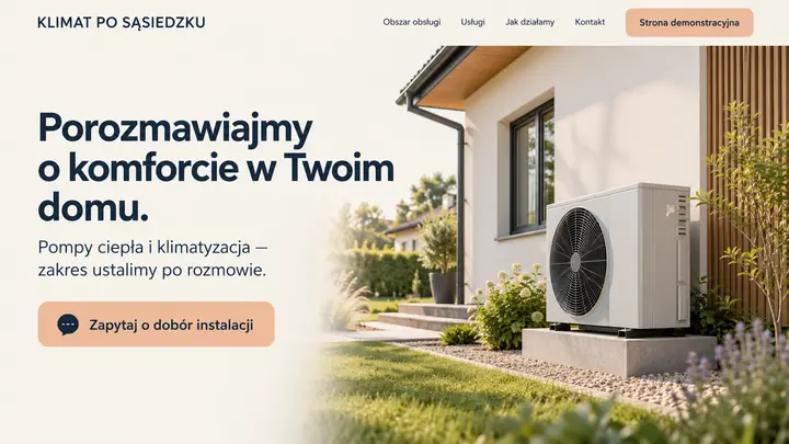 Projekt szablonu Lokalny dla branży Pompy ciepła — pierwszy ekran