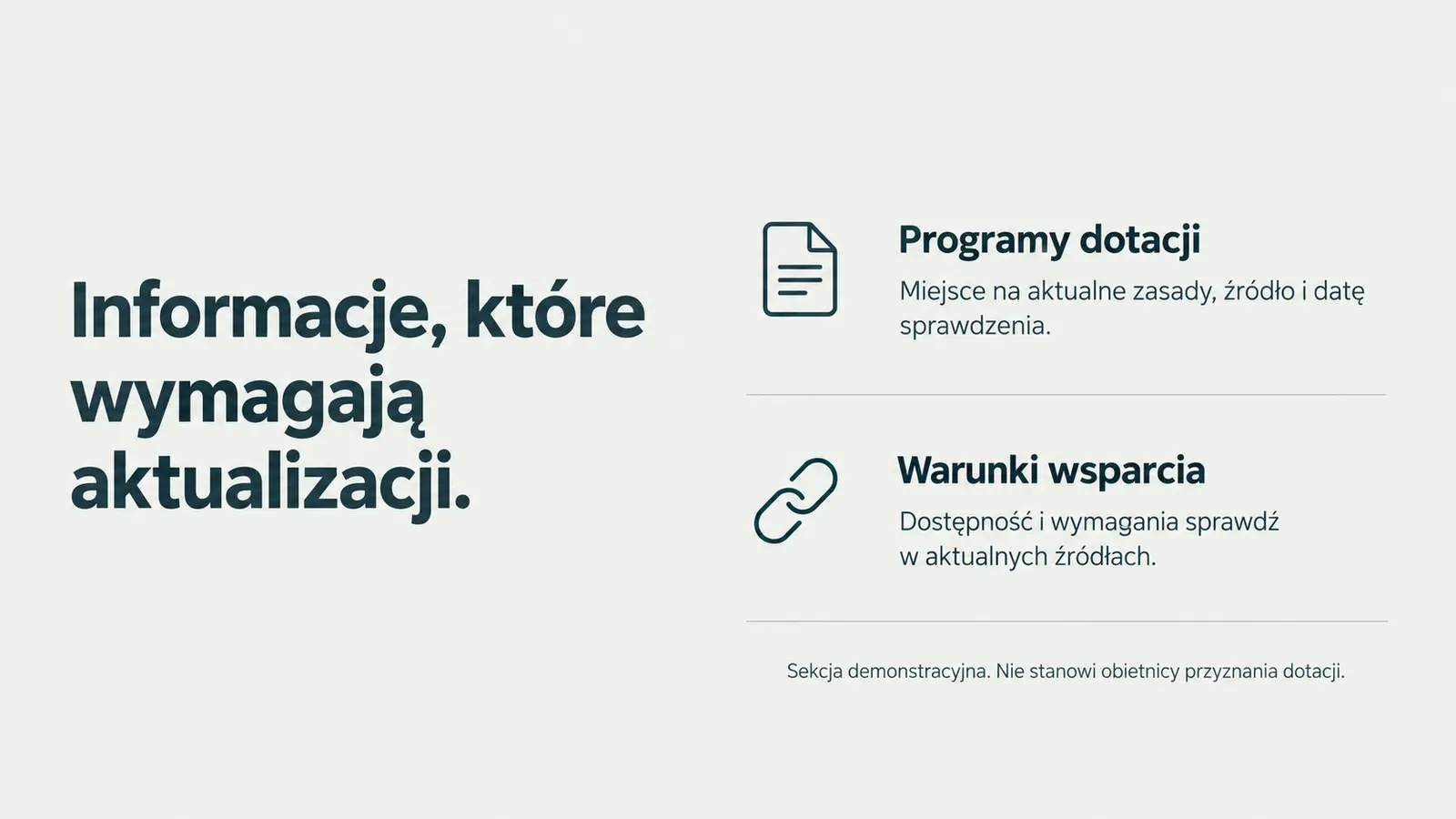 Projekt szablonu Nowoczesny dla instalatora pomp ciepła — sekcja Aktualne informacje