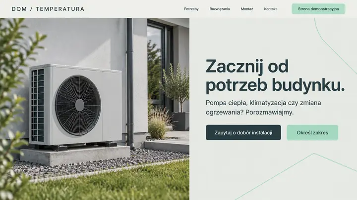 Projekt szablonu Nowoczesny dla branży Pompy ciepła — pierwszy ekran