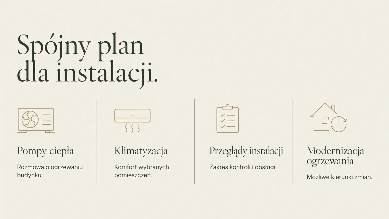 Projekt szablonu Premium dla instalatora pomp ciepła — sekcja Zakres prac