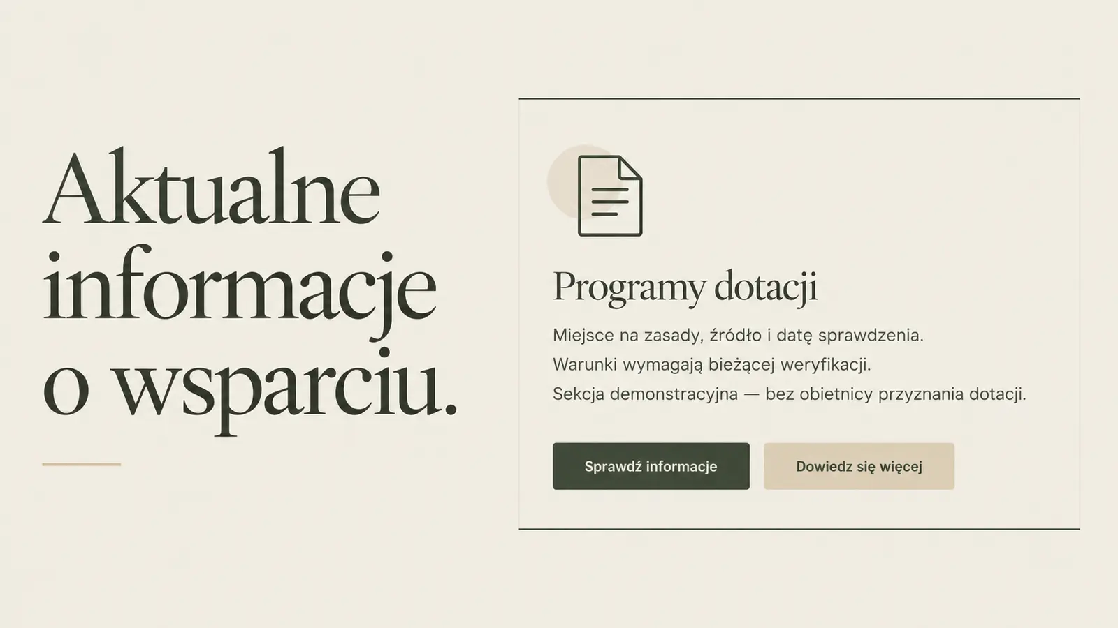 Projekt szablonu Premium dla instalatora pomp ciepła — sekcja Wsparcie i informacje