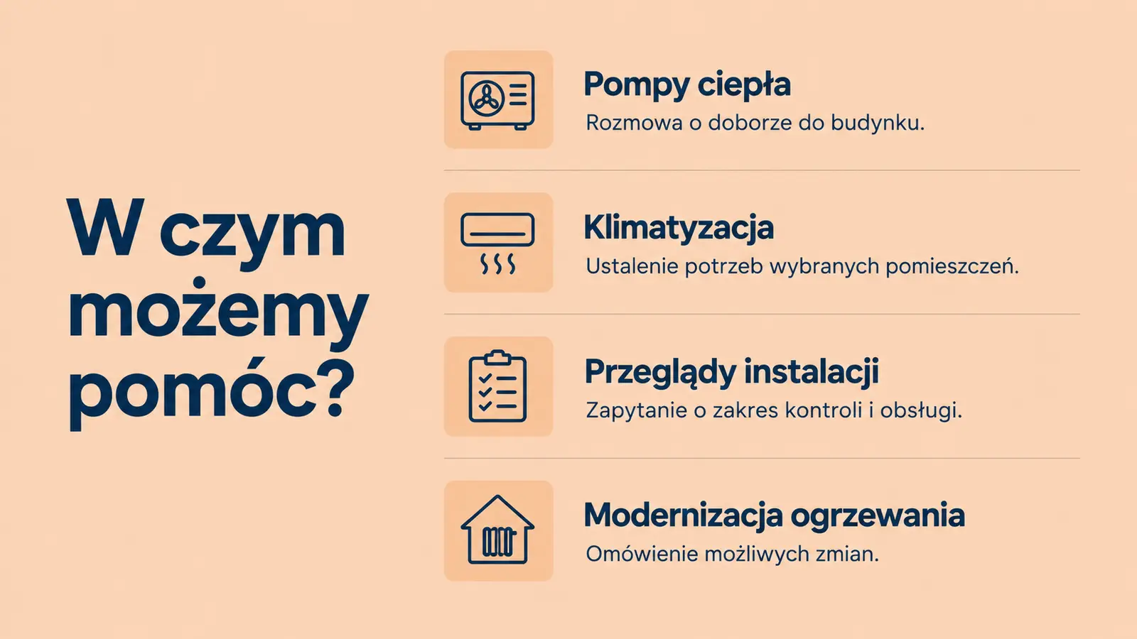 Projekt szablonu Szybki kontakt dla instalatora pomp ciepła — sekcja Zakres kontaktu