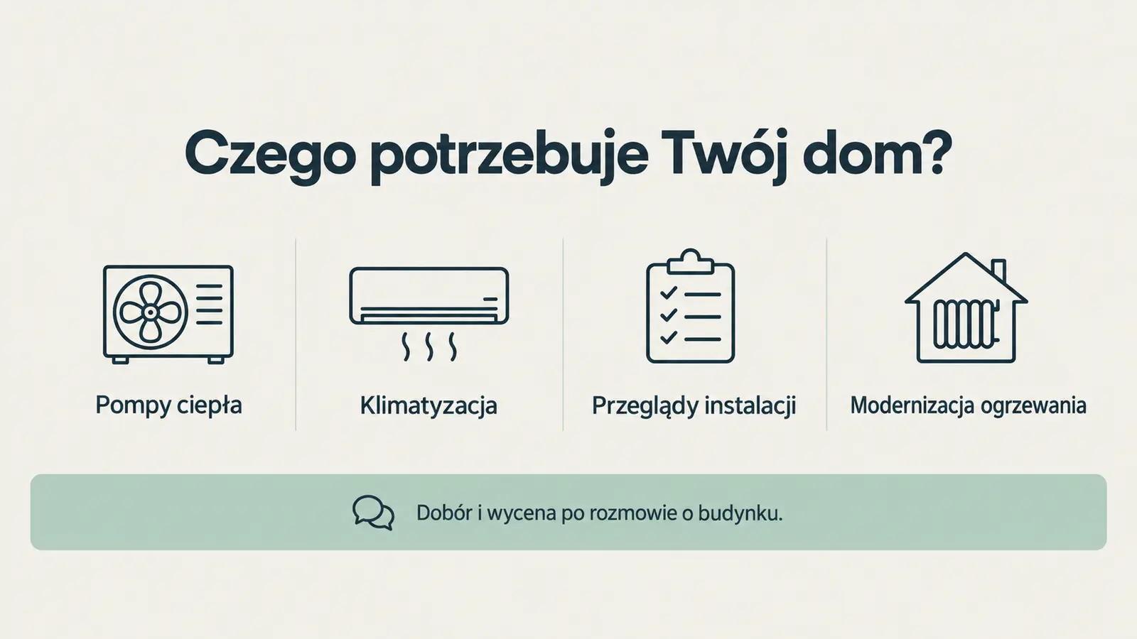 Projekt szablonu Wizytówka dla instalatora pomp ciepła — sekcja Usługi