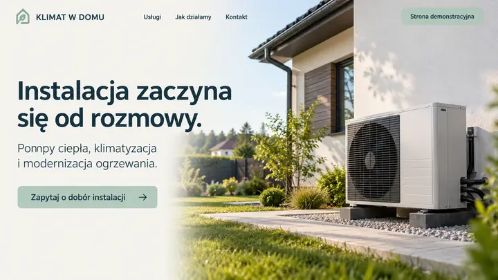 Projekt szablonu Wizytówka dla branży Pompy ciepła — pierwszy ekran