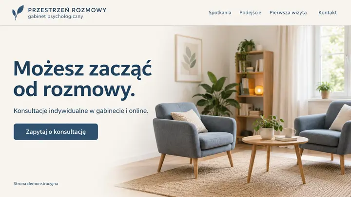 Projekt szablonu Klasyczny dla branży Psycholog — pierwszy ekran
