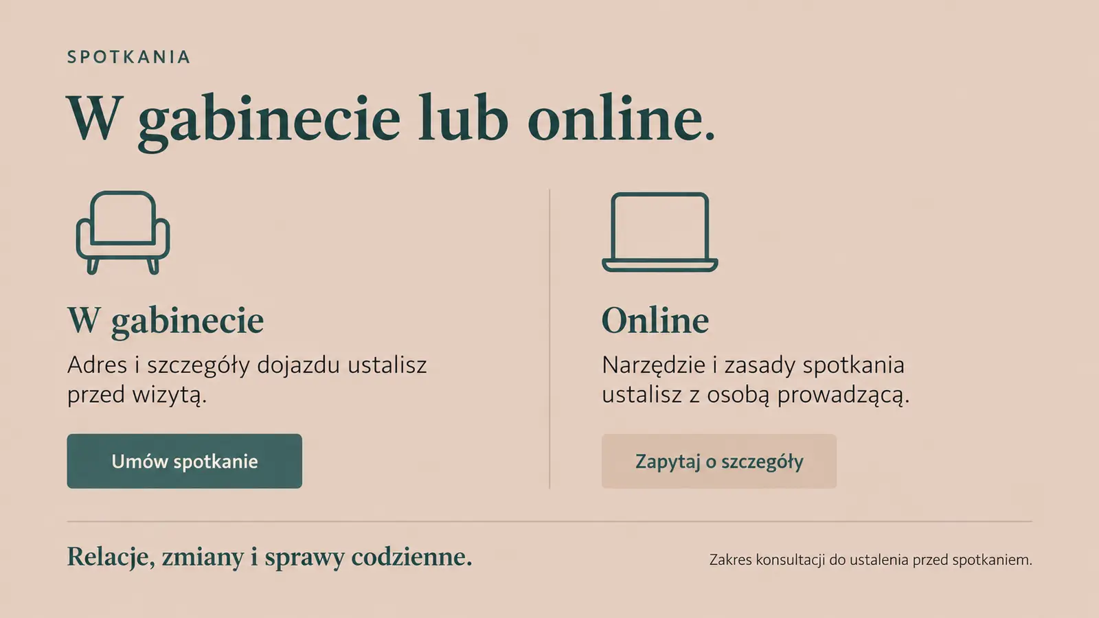 Projekt szablonu Lokalny dla psychologa — sekcja Formy konsultacji