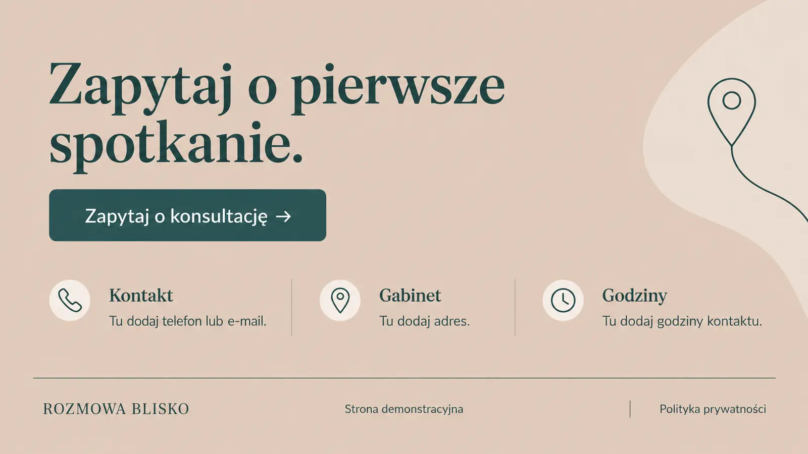 Projekt szablonu Lokalny dla psychologa — sekcja Kontakt i stopka
