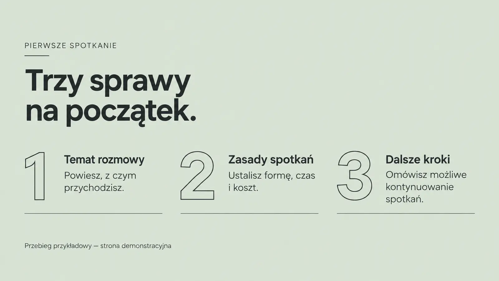 Projekt szablonu Nowoczesny dla psychologa — sekcja Pierwsza konsultacja