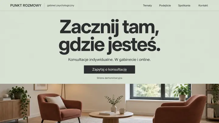 Projekt szablonu Nowoczesny dla branży Psycholog — pierwszy ekran