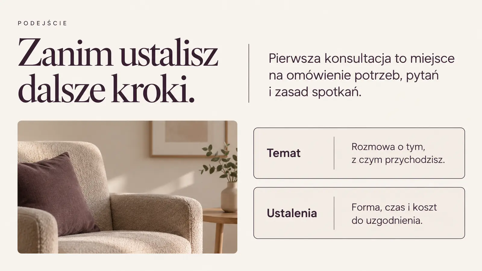 Projekt szablonu Premium dla psychologa — sekcja Podejście do pierwszej rozmowy