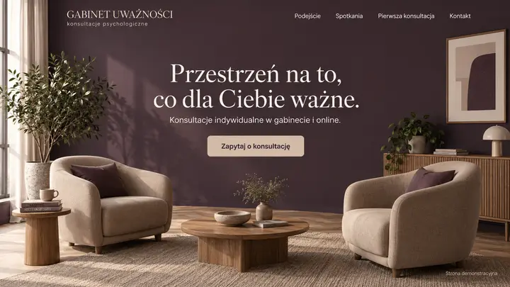 Projekt szablonu Premium dla branży Psycholog — pierwszy ekran