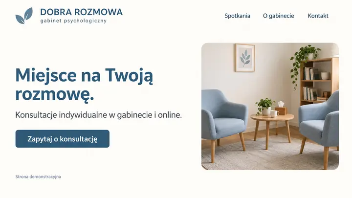 Projekt szablonu Wizytówka dla branży Psycholog — pierwszy ekran