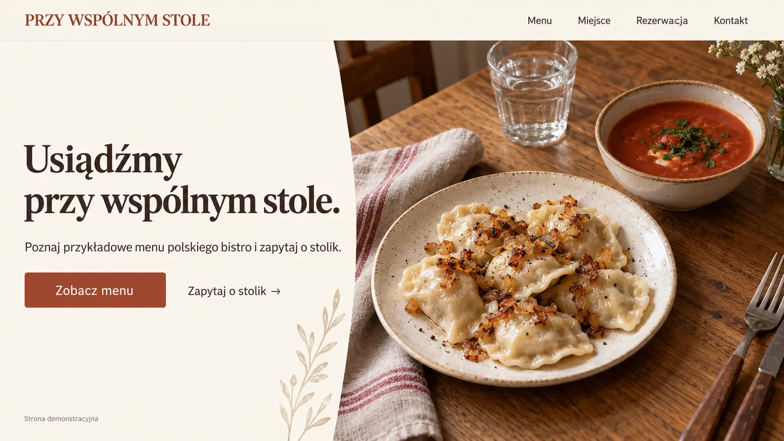 Projekt szablonu Klasyczny dla restauracji — sekcja Zaproszenie do stołu
